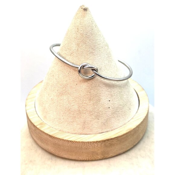 Minimalist Knot Silver Bangle Bracelet For Women Adjustable Fit Stainless Steel - Picture 3 of 3
